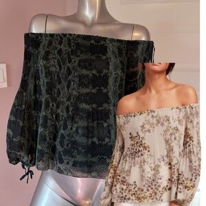 Aritzia Wilfred Talence Off-Shoulder Pleated Blouse Size XXS Dark Lilypad